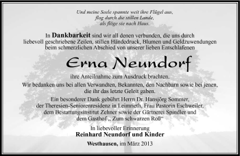 Traueranzeige von Erna Neundorf von Südthüringer Presse