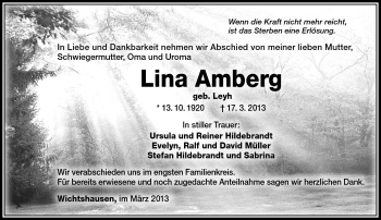 Traueranzeige von Lina Amberg von Südthüringer Presse