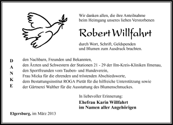 Traueranzeige von Robert Willfahrt von Südthüringer Presse