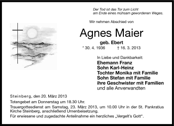 Traueranzeige von Agnes Maier von Neue Presse Coburg