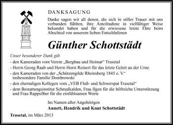 Traueranzeige von Günther Schottstädt von Südthüringer Presse