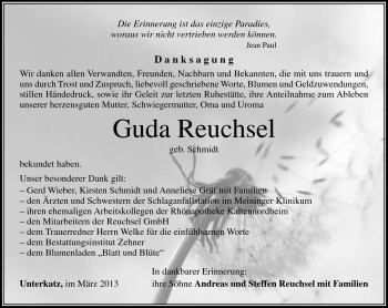 Traueranzeige von Guda Reuchsel von Südthüringer Presse