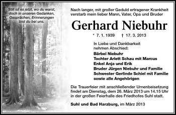 Traueranzeige von Gerhard Niebuhr von Südthüringer Presse