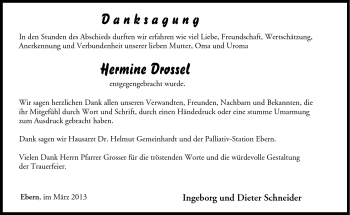 Traueranzeige von Hermine Drossel von Neue Presse Coburg