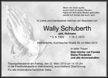 Traueranzeige von Wally Schuberth von Frankenpost