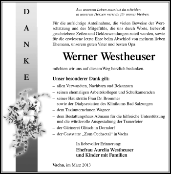 Traueranzeige von Werner Westheuser von Südthüringer Presse