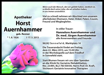 Traueranzeige von Horst Auernhammer von Neue Presse Coburg