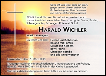 Traueranzeige von Harald Wichler von Neue Presse Coburg