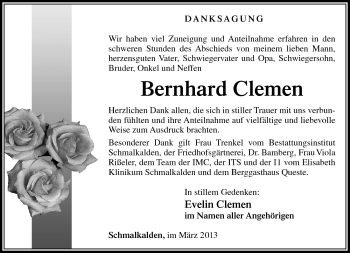 Traueranzeige von Bernhard Clemen von Südthüringer Presse