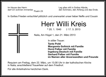 Traueranzeige von Willi Kreis von Frankenpost
