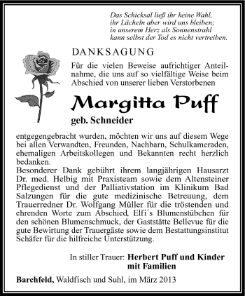 Traueranzeige von Margitta Puff von Südthüringer Presse