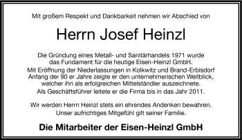Traueranzeige von Josef Heinzl von Frankenpost