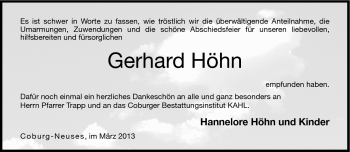 Traueranzeige von Gerhard Höhn von Neue Presse Coburg