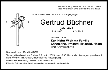 Traueranzeige von Gertrud Büchner von Neue Presse Coburg