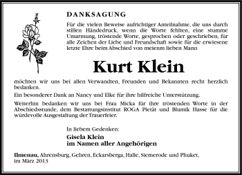 Traueranzeige von Kurt Klein von Südthüringer Presse