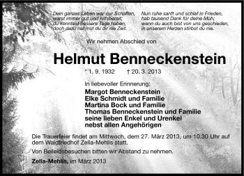 Traueranzeige von Helmut Benneckenstein von Südthüringer Presse