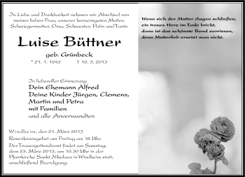 Traueranzeige von Luise Büttner von Neue Presse Coburg