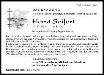 Traueranzeige von Horst Seifert von Südthüringer Presse