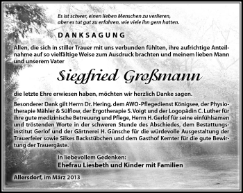Traueranzeige von Siegfried Großmann von Südthüringer Presse