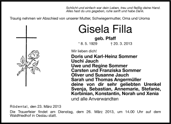 Traueranzeige von Gisela Filla von Neue Presse Coburg