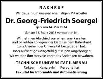 Traueranzeige von Georg -Friedrich Soergel von Südthüringer Presse