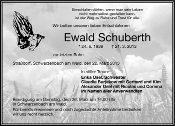 Traueranzeige von Ewald Schuberth von Frankenpost