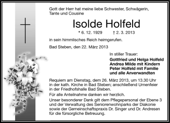 Traueranzeige von Isolde Holfeld von Frankenpost