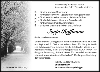 Traueranzeige von Sonja Hoffmann von Südthüringer Presse