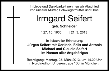 Traueranzeige von Irmgard Seifert von Neue Presse Coburg