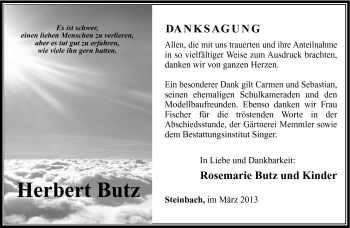Traueranzeige von Herbert Butz von Südthüringer Presse
