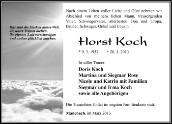 Traueranzeige von Horst Koch von Südthüringer Presse