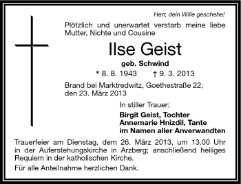 Traueranzeige von Ilse Geist von Frankenpost
