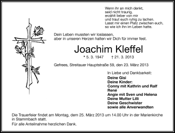 Traueranzeige von Joachim Kleffel von Frankenpost