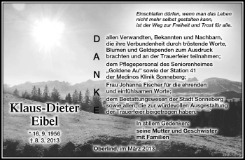 Traueranzeige von Klaus-Dieter Eibel von Südthüringer Presse
