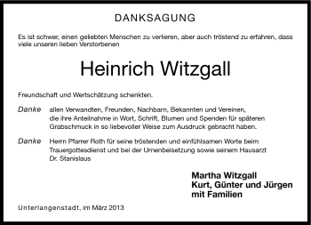 Traueranzeige von Heinrich Witzgall von Neue Presse Coburg