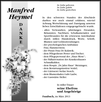 Traueranzeige von Manfred Heymel von Südthüringer Presse