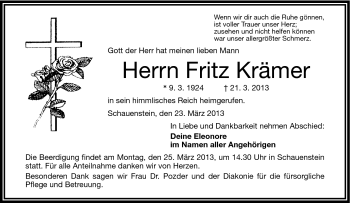 Traueranzeige von Fritz Krämer von Frankenpost
