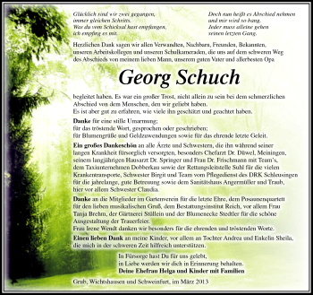 Traueranzeige von Georg Schuch von Südthüringer Presse