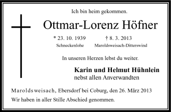 Traueranzeige von Ottmar-Lorenz Höfner von Neue Presse Coburg
