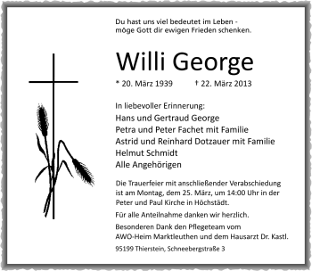 Traueranzeige von Willi George von Frankenpost