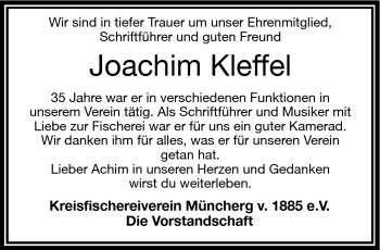 Traueranzeige von Joachim Kleffel von Frankenpost