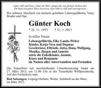 Traueranzeige von Günter Koch von Südthüringer Presse