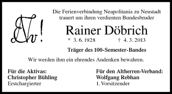 Traueranzeige von Rainer Döbrich von Neue Presse Coburg