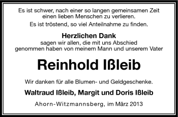 Traueranzeige von Reinhold Ißleib von Neue Presse Coburg