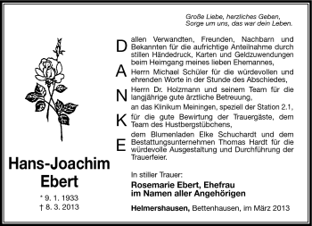 Traueranzeige von Hans-Joachim Ebert von Südthüringer Presse