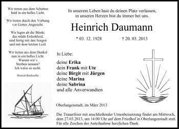 Traueranzeige von Heinrich Daumann von Neue Presse Coburg