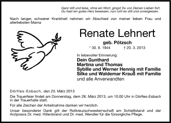 Traueranzeige von Renate Lehnert von Neue Presse Coburg