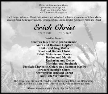 Traueranzeige von Erich Christ von Südthüringer Presse