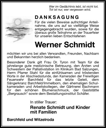 Traueranzeige von Werner Schmidt von Südthüringer Presse