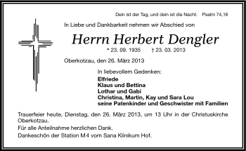 Traueranzeige von Herbert Dengler von Frankenpost